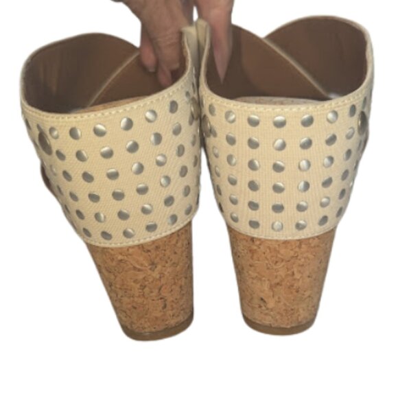 Lucky Brand Miller/MyKayla Studded Cork Wedge Sandals Beige Crisscross *SZ 7.5 - Picture 4 of 7